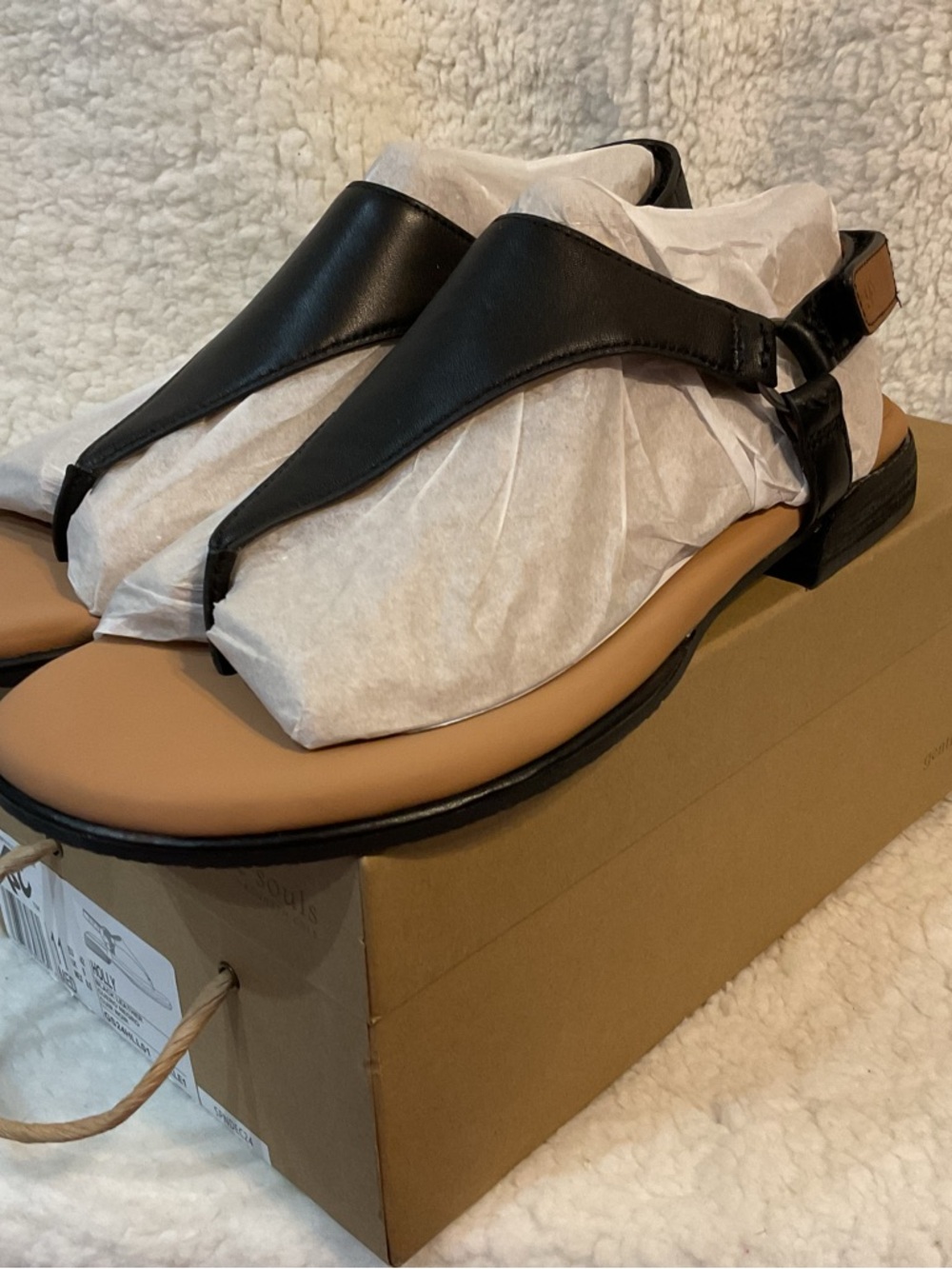 gentle souls Black and Tan Leather Thong Slingback Sandals